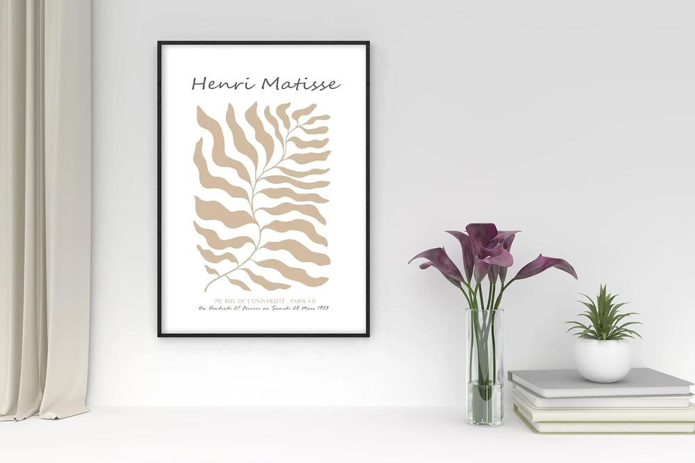 Plakatas Wbdesignz Matisse plakatų rinkinys iš 3 dalių - smėlio spalvos boho sienų paveikslai abstrakčiu stiliumi, meno atspaudai rinkinyje be rėmo - moderni dekoracija svetainei, miegamajam, biurui (din A3 - be rėmo)