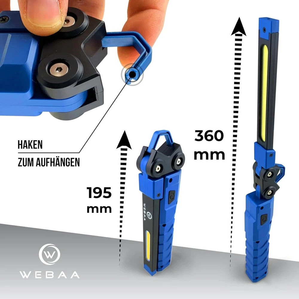 Webaa 2x darbo lempos dirbtuvių lempa inspekcinė lempa stiprus magnetas 3 šviesos šaltiniai