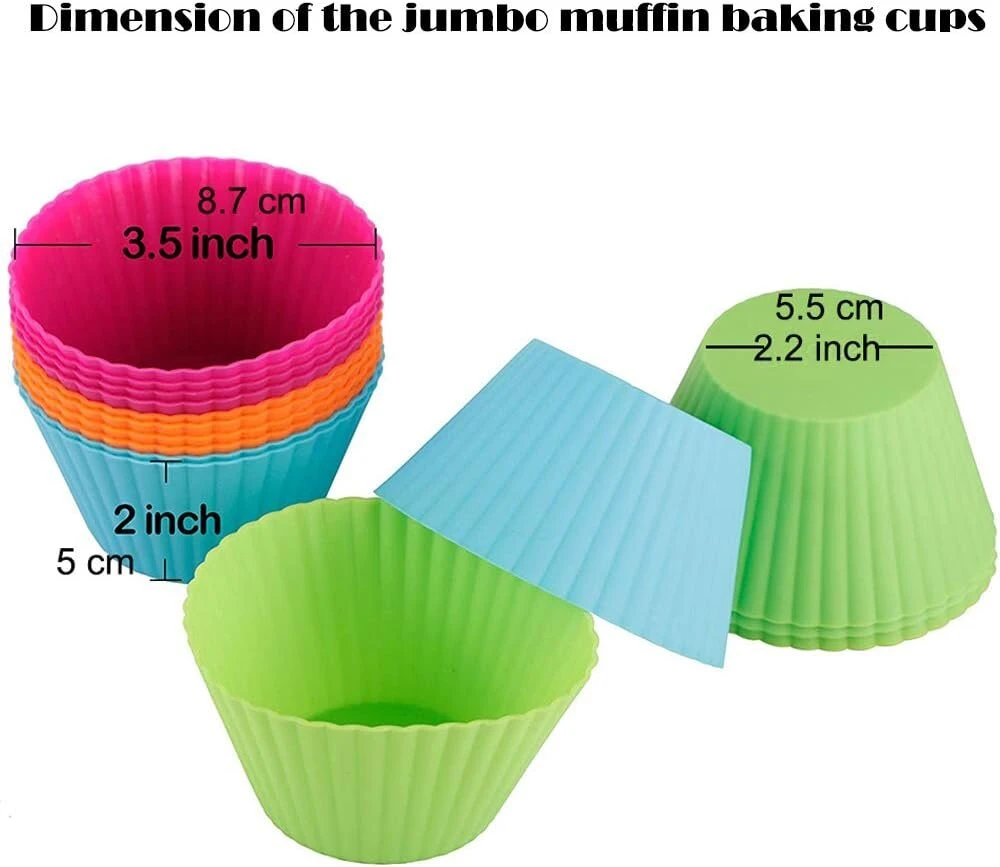 Webake silikoninės keksiukų formelės, didelės, 9 cm, 12 vnt., daugkartinio naudojimo, silikoninės formelės, kepimo formelės, keksiukų formelės, kepimo formelės broniams, pyragams, pudingams