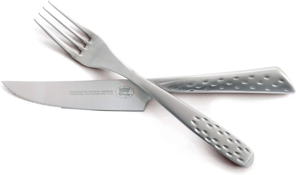Weber Deluxe kepsnių rinkinys, 6 dalys, sudarytas iš peilio ir šakutės, pagamintas iš aukštos kokybės vokiško nerūdijančio plieno, monobloko dizainas, ypač aštrus, ergonomiška rankena, sidabrinis (17845)