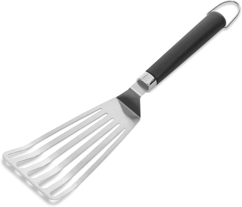 Weber lankstus grotelių keptuvo vartiklis (41 cm), nerūdijantis plienas, su plyšiais, nuožulniais kraštais, neslystančia patogia rankena, galima plauti indaplovėje - sidabrinis (6780)