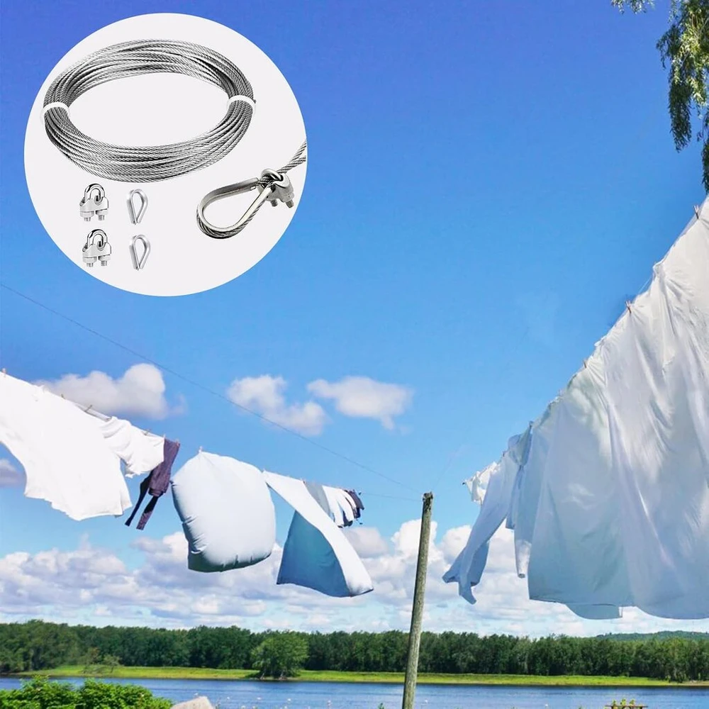 Wednok 26 dalių plieninių trosų rinkinys m3 nerūdijančio plieno vielinių lynų komplektas su 1,5 mm x 10 m plieniniu trosu, vielinių lynų spaustukais, vielinių lynų antpirščiais ir veržliarakčiu palapinių virvėms, skalbinių virvėms, lynų vielai, plieniniam