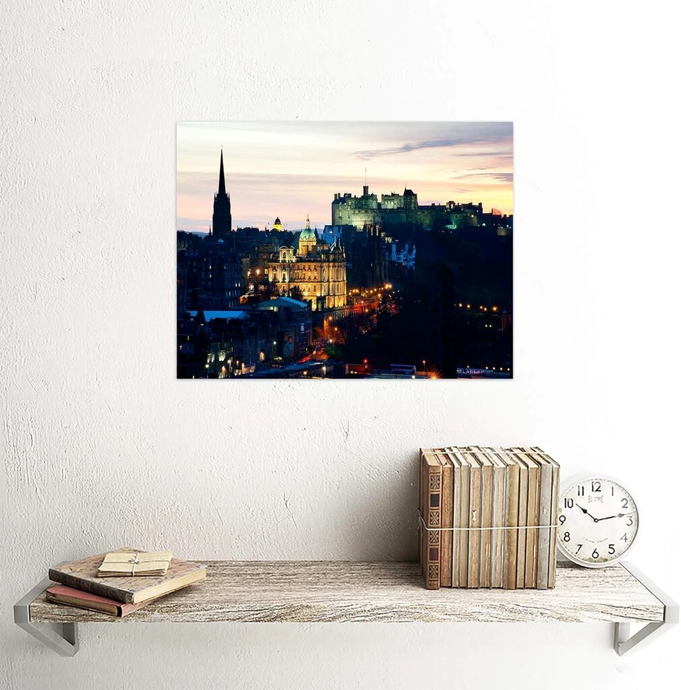 Wee Mėlyna Coo Nuotrauka Miesto Peizažas Edinburgo Pilis Saulėlydis Priešaušris Dailės Spaudos Plakatas Sienų Dekoras 30x40 cm