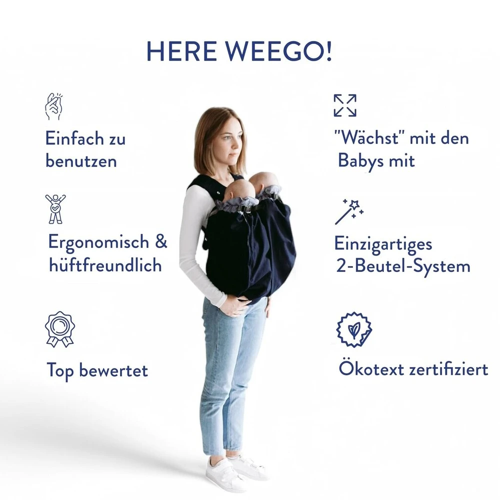 Weego Twin dvynių nešioklė nuo gimimo