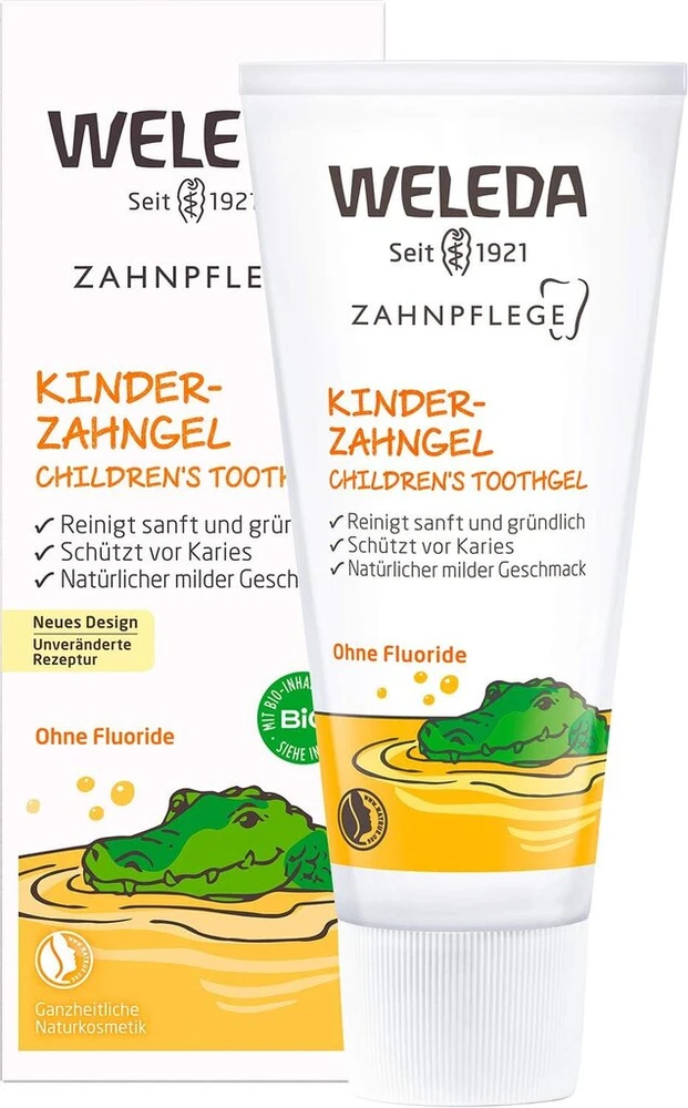 Weleda vaikiškas dantų gelis, natūralios kosmetikos dantų pasta natūraliai pieninių dantų ir vaikų bei kūdikių dantenų priežiūrai, apsauga nuo dantų ėduonies, be fluorido (1 x 50 ml)