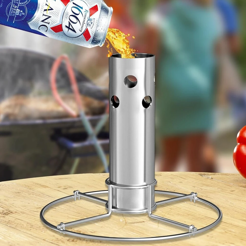 Well grill nerūdijančio plieno vištienos kepimo stovas su nuimamu aromato indu, vištienos stovas, vištienos laikiklis daugumai dujinių grilių ir orkaičių