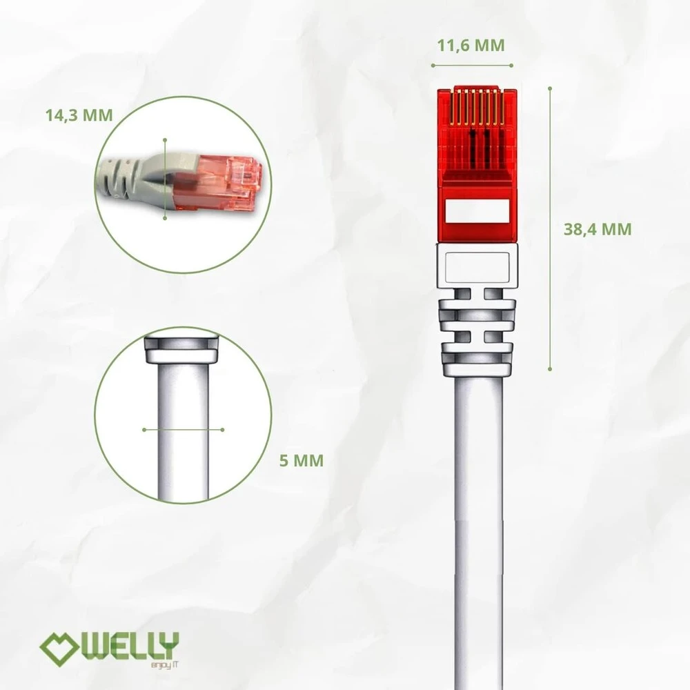 Welly Enjoy Wy40157 tinklo kabelis Patch Cat.6 U/utp Ethernet Gigabit Lan Rj45, ilgis 7 m, Pvc, Cu, Awg 26/7, pilkas