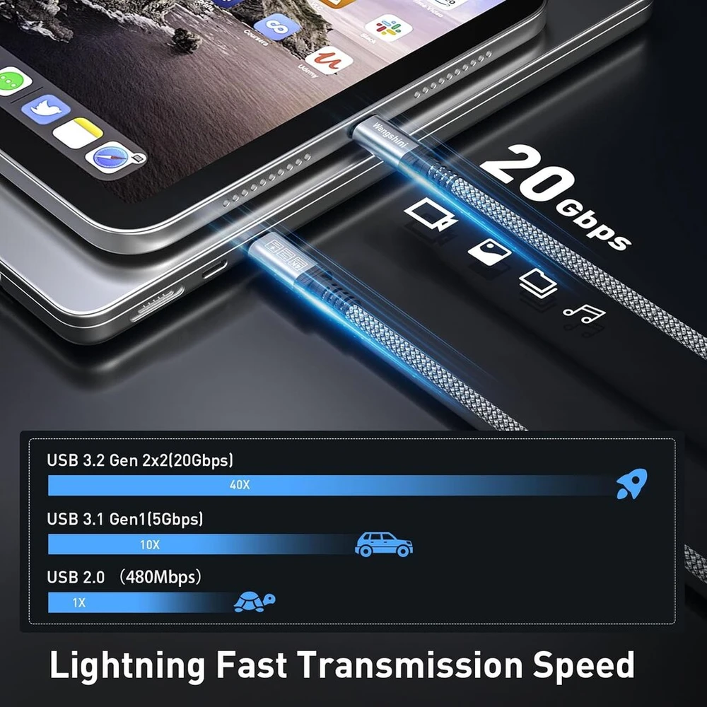 Wengshini usb c į usb c kabelis 1 m, 240 w/20 gbps usb c 3.2 gen2 x 2 duomenų kabelis, 4k @ 60hz vaizdo perdavimo vaizdo perkėlimas nešiojamam kompiuteriui, mobiliajam telefonui, steam deck, planšetiniam kompiuteriui, ssd, monitoriui ir kt.