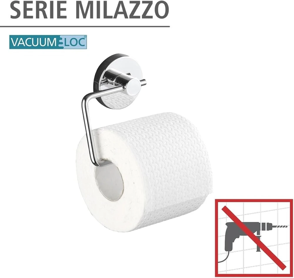 Wenko Vacuum-loc® sieninis tualetinio popieriaus laikiklis Milazzo, laikiklis tualetiniam popieriui vonioje ir Wc, chromuotas metalas, 13,5 x 17,5 x 16 cm