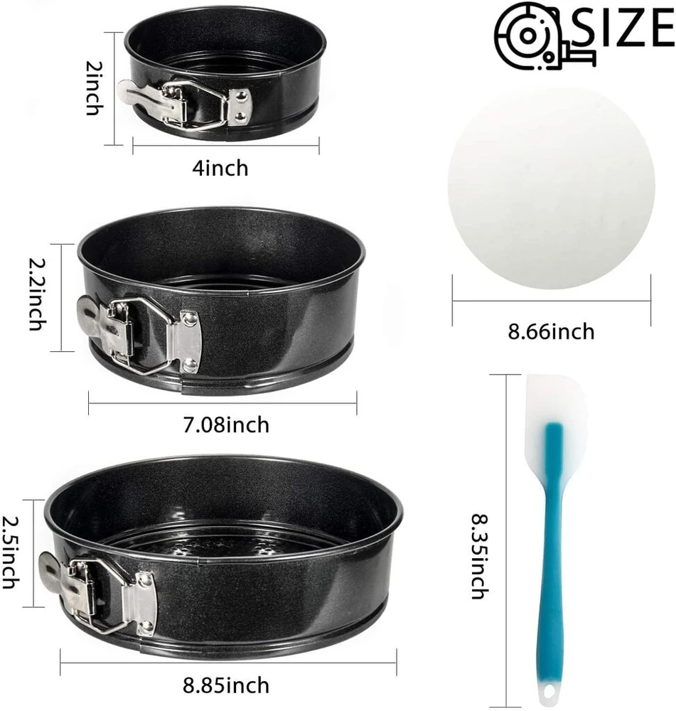 Wertioo 3 dalių springform rinkinys, torto formos 10 cm / 18 cm / 22 cm, apvalios kepimo formos, nelimpanti danga, nepralaidi torto keptuvė, sūrio pyrago forma su 50 vnt. kepimo popieriaus ir 1 silikonu