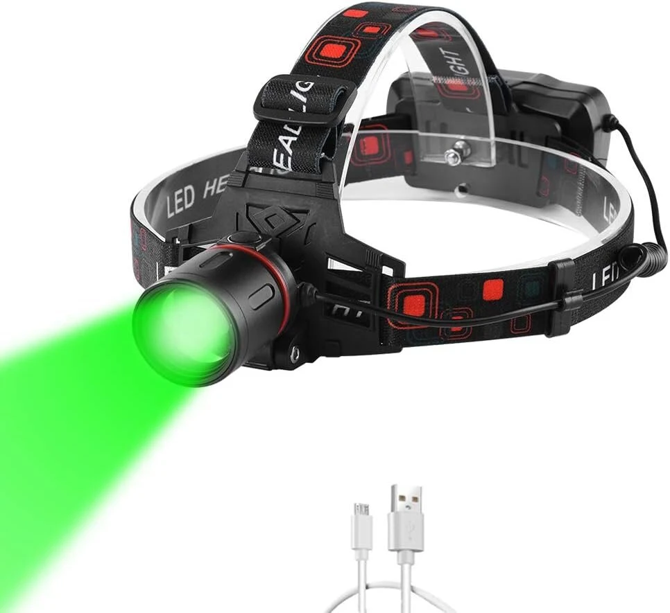 Weslite Žibintas ant galvos su žalia šviesa, 1000 liumenų, žalias led, įkraunamas medžioklei, fokusuojamas, reguliuojamas, usb žibintas ant galvos, žibintai ant galvos, žalia šviesa, 3 režimai naktiniam matymui, žvejybai, stovyklavimui (žalias led)
