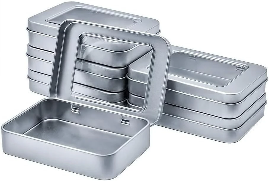 Westkaiba Tin Tin mini dėžutė su metaliniu dangteliu skaidrus stačiakampis konteineris priedų laikymui kitų prekių laikymas - 6 vnt. (sidabrinė)