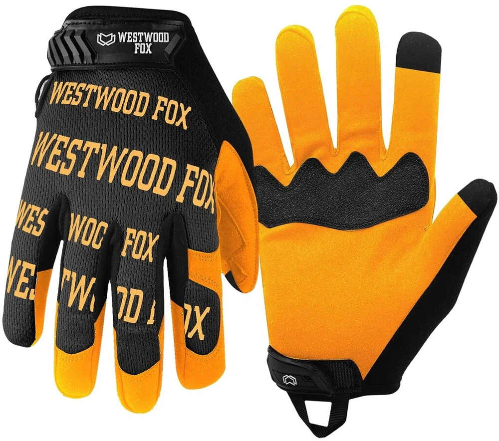 Westwood Fox darbo pirštinės, universalios apsauginės pirštinės, neslystančios mechaniko pirštinės, tvirtas sukibimas, tinkamos naudoti su jutikliniu ekranu, lengvos darbo pirštinės, statybininkams (geltonos, L)