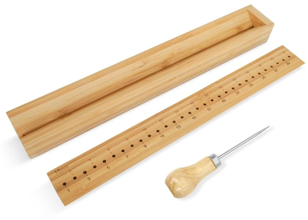 Whemyreat 32 cm medinis knygrišimo perforavimo lopšys su yla, knygrišimo parašo perforavimo įrankiai "pasidaryk pats" knygrišimo amatams ir siuvimo reikmenims, medinis perforavimo lopšys knygrišimui su perforavimu