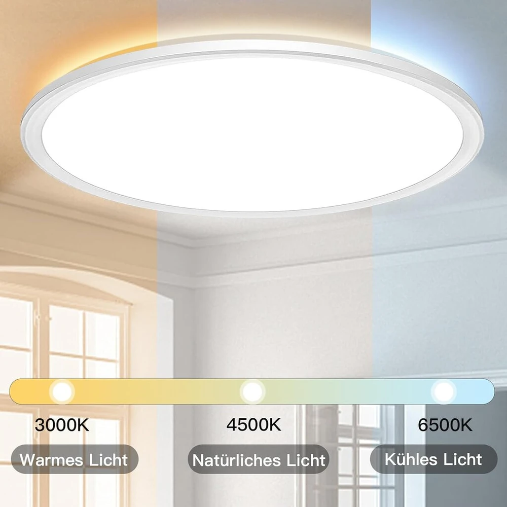 Wholede 24 W 3000-6500 K led lubų šviestuvas plokščias, apvalus, reguliuojamo ryškumo su infraraudonųjų spindulių nuotolinio valdymo pulteliu, itin plonas šviestuvas virtuvei, svetainei, prieškambariui, miegamajam, vonios kambariui, skersmuo 29,5 cm, balt