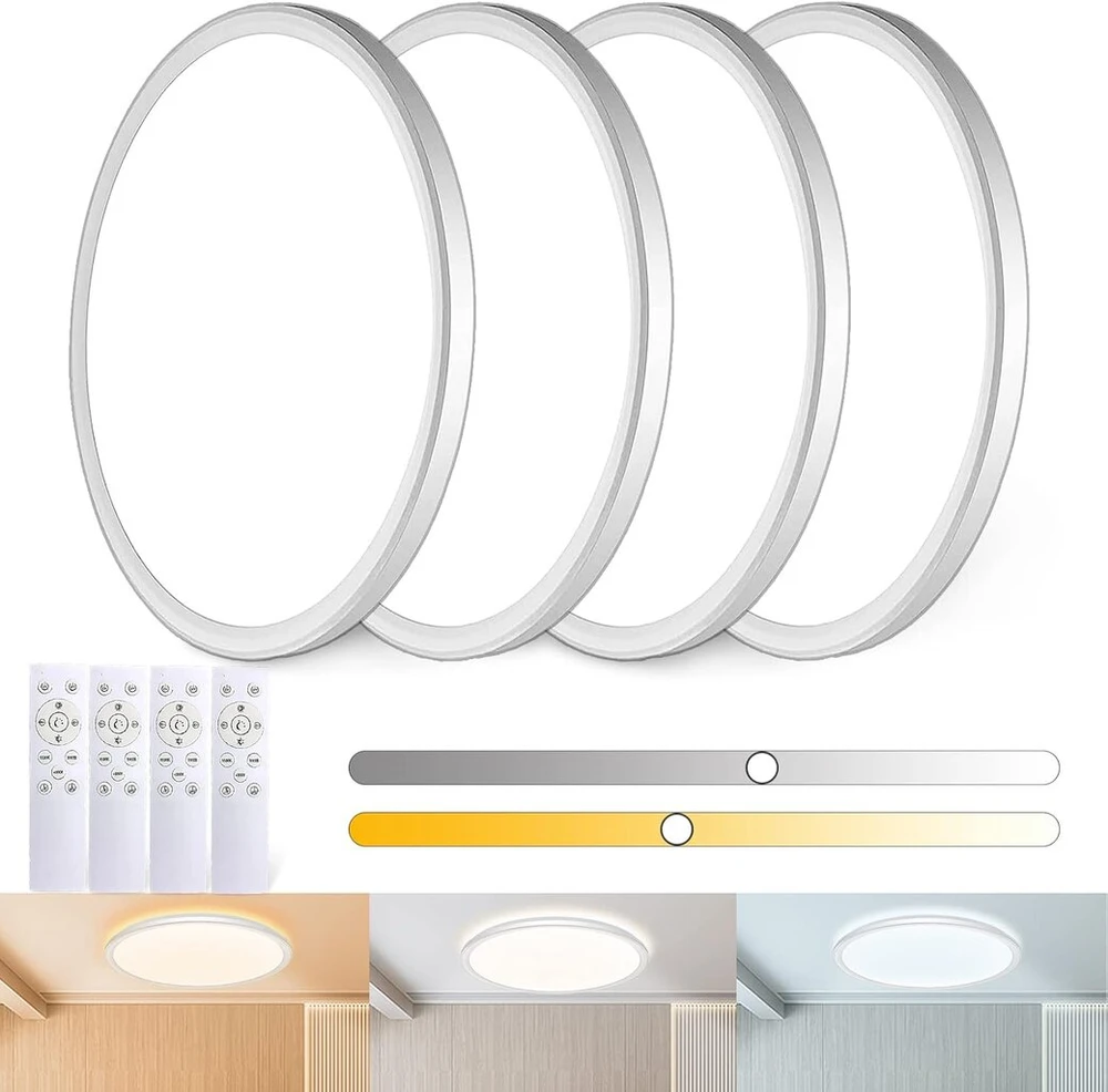Wholede 24 W 3000-6500 K led lubų šviestuvas plokščias, apvalus, reguliuojamo ryškumo su infraraudonųjų spindulių nuotolinio valdymo pulteliu, itin plonas šviestuvas virtuvei, svetainei, prieškambariui, miegamajam, vonios kambariui, skersmuo 29,5 cm, balt