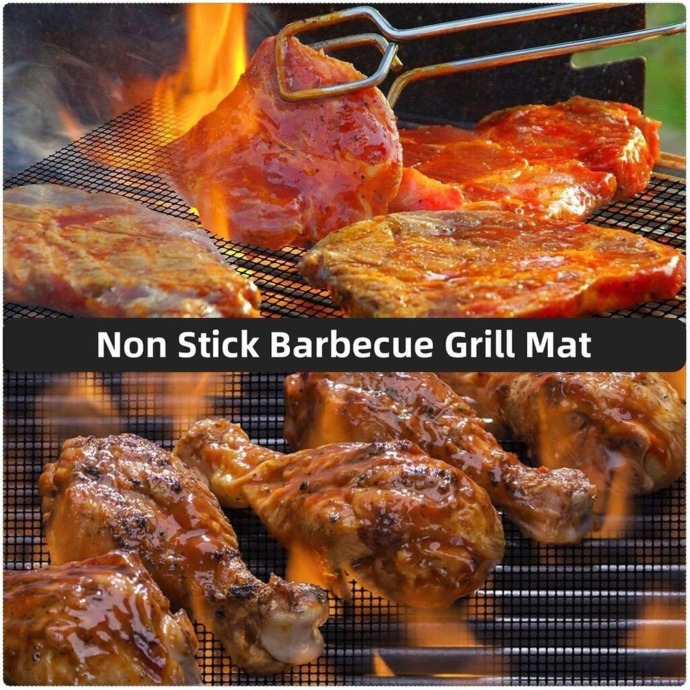 Wholefire grilio kilimėlių rinkinys, nepridegantis tinkleliu dengtas daugkartinio naudojimo bbq kepimo priedas griliui, orkaitei, maisto gaminimui, 40 x 33 cm