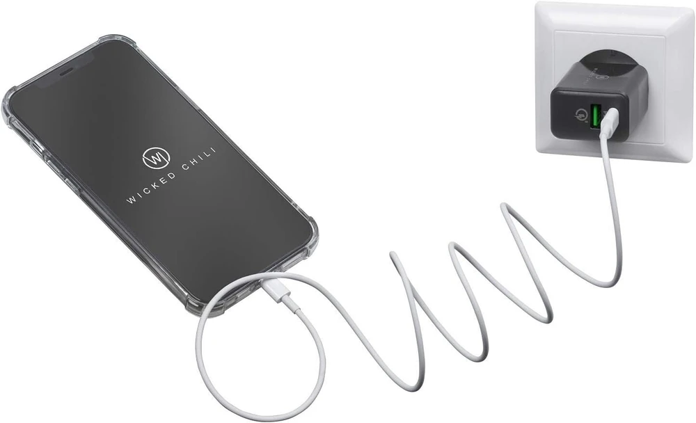 Wicked Chili 20w dvigubas usb maitinimo šaltinis su qc 3.0 ir usb c pd - greitas įkroviklis, suderinamas su iphone 14, 13, 12 (pro, max, plus, mini) magsafe įkrovikliu, 20w pd & qc 3.0 dvigubo prievado adapteris