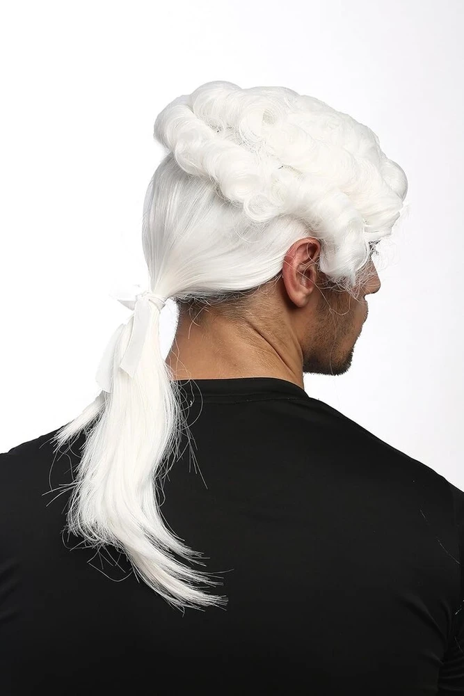 Wig Me Up - 0061-p60 vyriškas perukas karnavalui Helovinas barokas renesansas garbanotas baltas pynė lordas teisėjas edelmanas