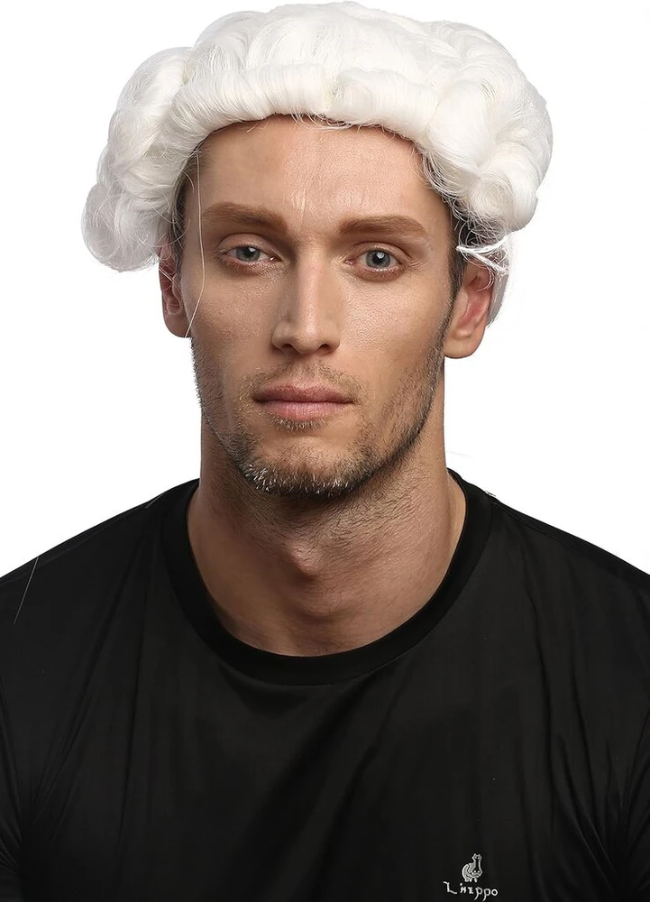 Wig Me Up - 0061-p60 vyriškas perukas karnavalui Helovinas barokas renesansas garbanotas baltas pynė lordas teisėjas edelmanas