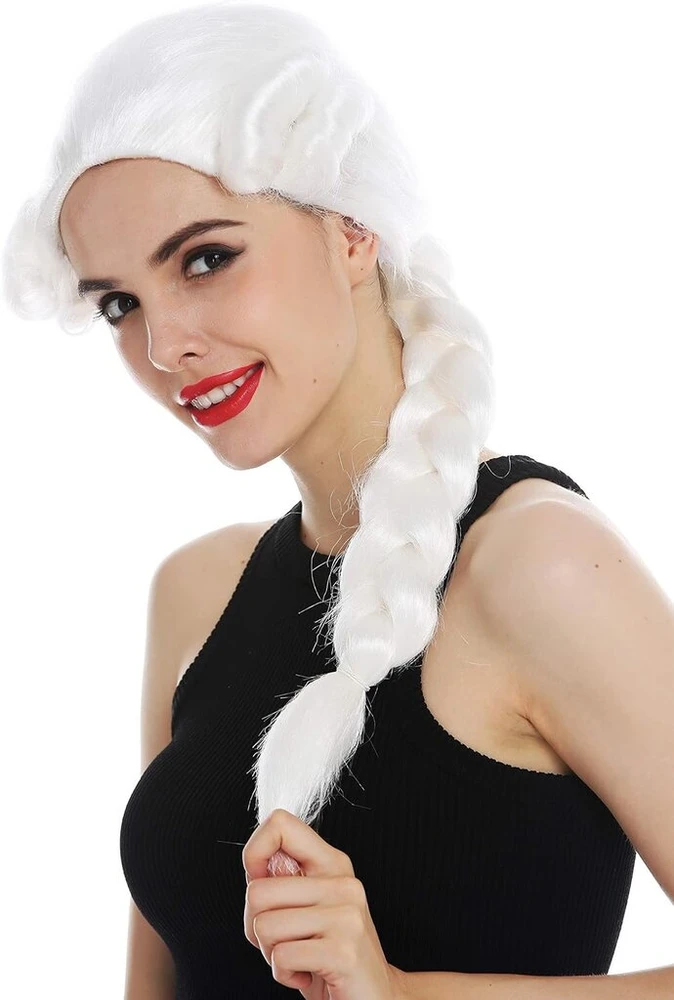 Wig Me Up - 3279-p68 Karnavalinė barokinė ilga balta perukas su kasa, skirta moterims ir vyrams, karaliui