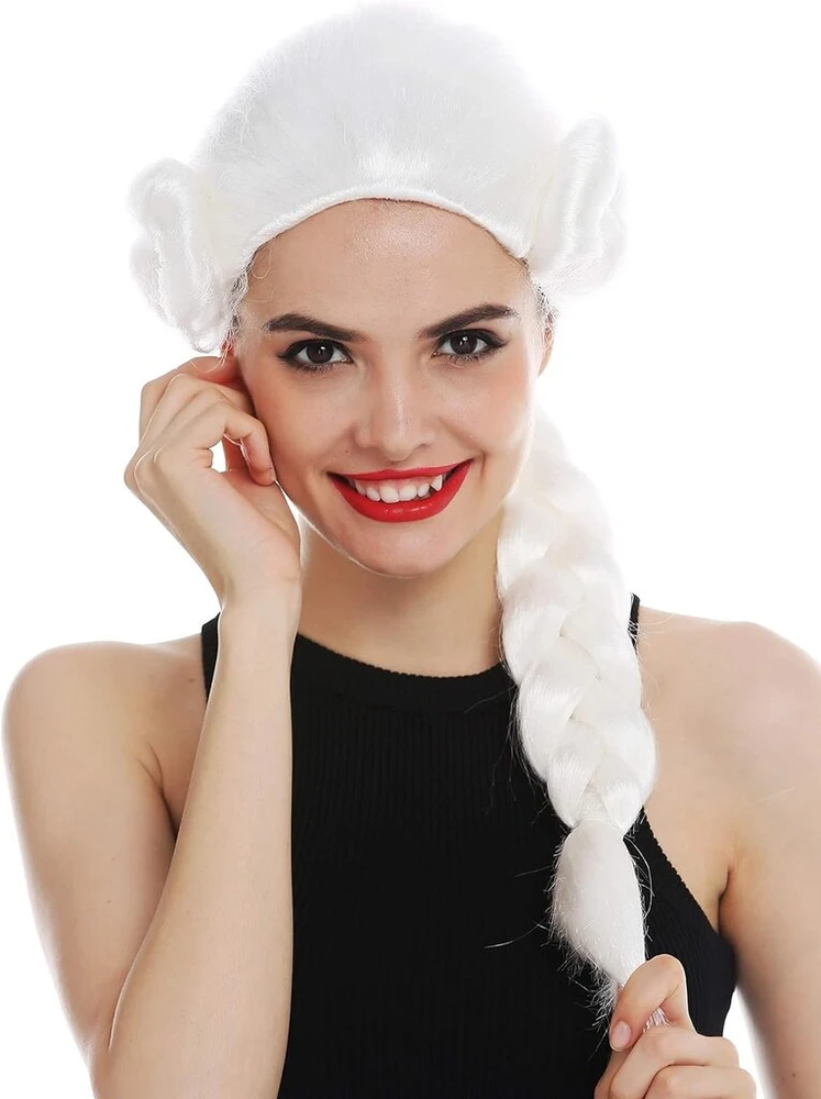 Wig Me Up - 3279-p68 Karnavalinė barokinė ilga balta perukas su kasa, skirta moterims ir vyrams, karaliui