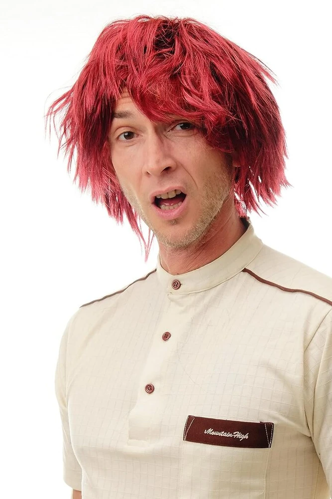 Wig Me Up - 91081-za103-za13-za13a perukas vyrams ir moterims, karnavalinis, tvirtas, laukinis trumpas depp, viduramžių hipsteris, raudonos ir juodos spalvų mišinys