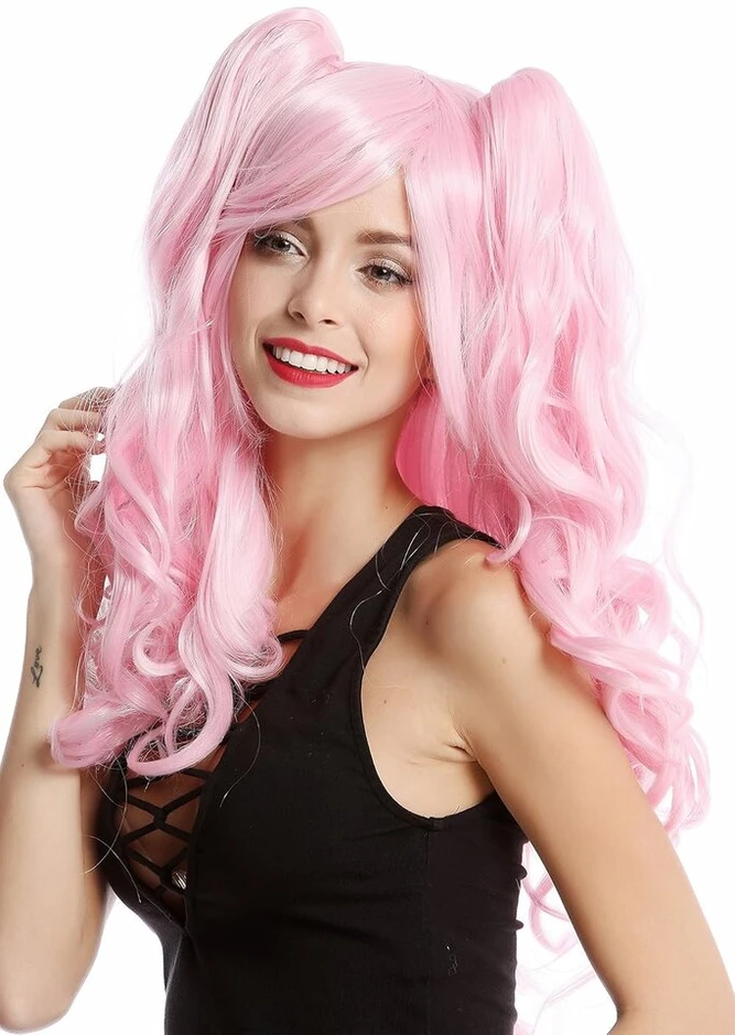 Wig Me Up - Yzf-4379-tf2317 perukas moterims, cosplay, 2 nuimamos kasos, ilgi banguoti gotikinio stiliaus Lolita, šviesiai rožinis