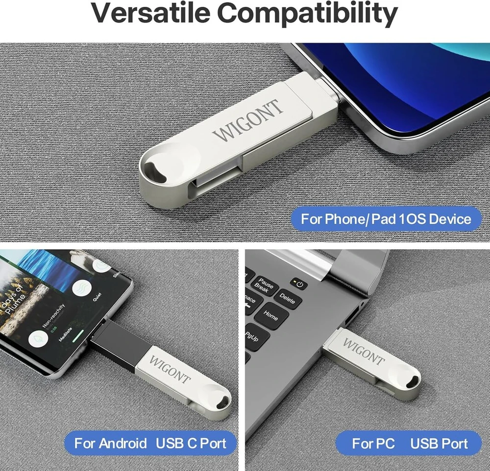 Wigont 128 gb usb atmintinė, skirta iphone, saugokite daugiau nuotraukų ir vaizdo įrašų, visas metalinis rašiklis suteikia daugiau vietos jūsų telefone. usb atmintinė suderinama su ios/android/pc.