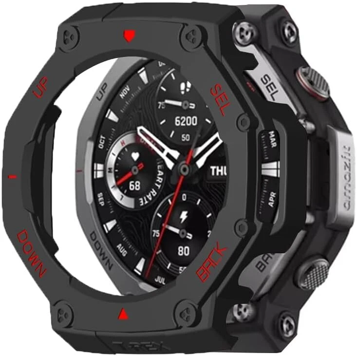 Wiikai 2 apsauginių dėklų rinkinys, suderinamas su Amazfit T-rex 3, visapusiška apsauga, buferio dėklas, apsauginis dėklas, juodas, raudonas