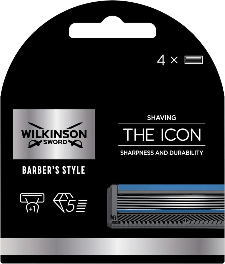 Wilkinson Sword - The Icon skustuvo galvutės, 4 x atsarginės galvutės, deimantu dengtas 5 ašmenų skustuvas