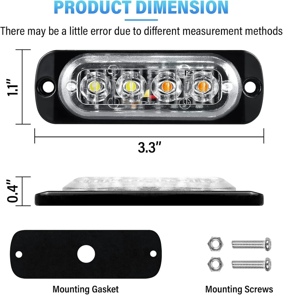 Willpower 2 vnt. 4 led stroboskopiniai gintariniai balti šoniniai gabaritiniai žibintai automobiliui 12v 24v led šviesos juosta mirksinti šviesa saugos priekaboms komercinėms transporto priemonėms valtims traktoriams
