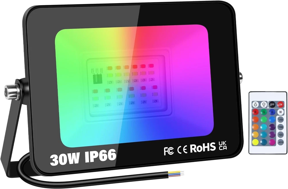 Willpower 30 W 3000 Lm Rgb Led prožektorius su nuotolinio valdymo pulteliu, Led prožektorius su atminties funkcija, pritemdomas spalvų keitimas, 16 spalvų, 4 režimai, Ip66 vandeniui atsparus Led prožektorius lauko vidaus