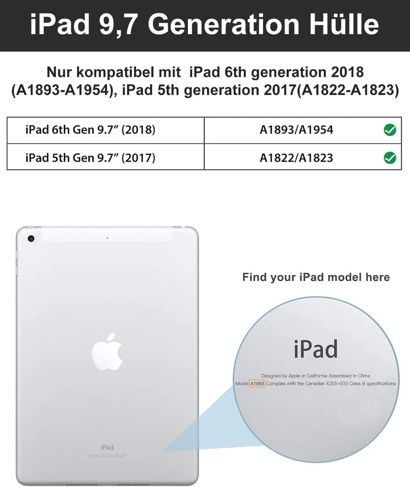 Winchking dėklas su klaviatūra, skirtas ipad 6-os kartos įrenginiui – klaviatūra su jutikline dalimi, skirta ipad 6-os/5-os kartos 2018/2017 9,7 colio įrenginiui, nuimamas belaidis qwertz išdėstymas, 7 spalvų apšvietimas (levandų violetinė)