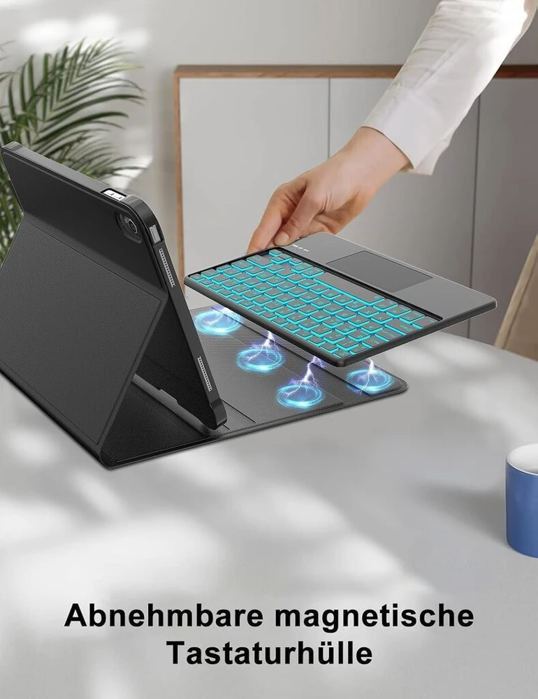 Winchking dėklas su klaviatūra, skirtas ipad 6-os kartos įrenginiui – klaviatūra su jutikline dalimi, skirta ipad 6-os/5-os kartos 2018/2017 9,7 colio įrenginiui, nuimamas belaidis qwertz išdėstymas, 7 spalvų apšvietimas (levandų violetinė)