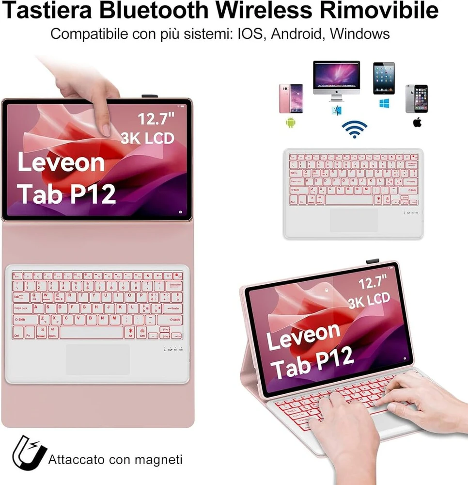 Winchking klaviatūra, skirta Lenovo Tab P12 Pro 12.7 colių 2023, klaviatūros dėklas, skirtas Lenovo P12, itališka magnetinė klaviatūra su foniniu apšvietimu ir bluetooth, skirta Lenovo P12 Pro planšetiniam kompiuteriui