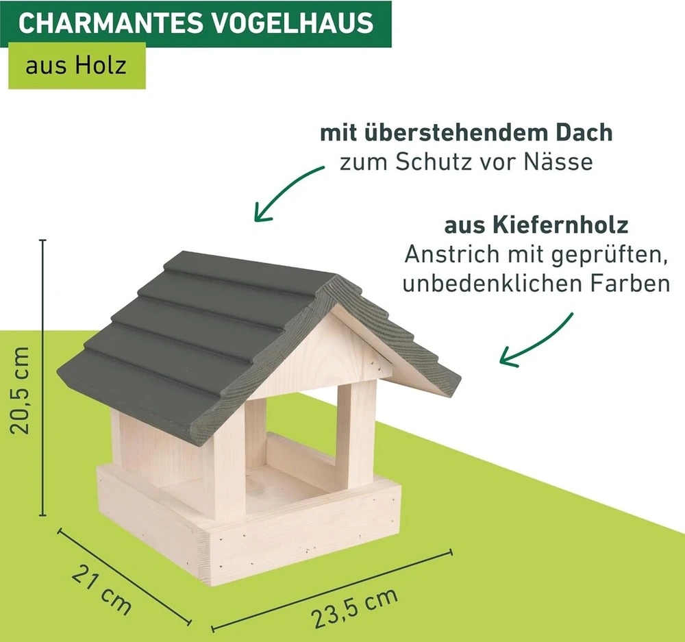 Windhager feldberg lesyklėlė paukščiams, pušies mediena, lesyklėlė pakabinimui, kaimiško stiliaus, atspari oro sąlygoms, patvari, užpildoma iš trijų pusių, 20,50 x 21 x 23,50 cm