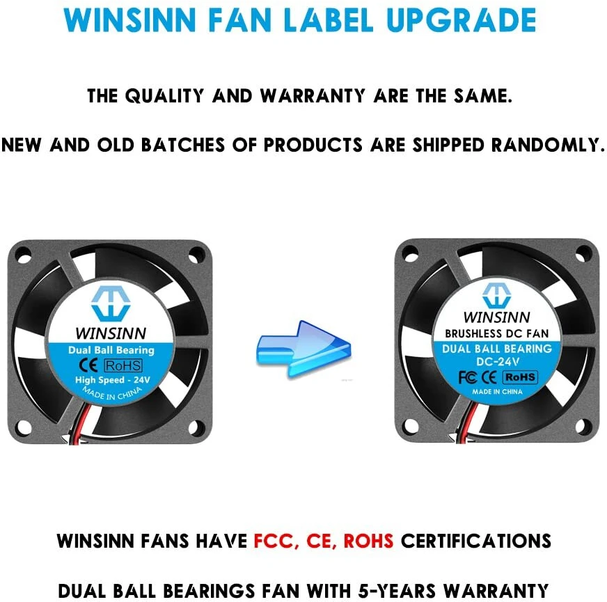 Winsinn 24v Dc Ventiliatorius 25x10mm, dvigubi guoliai, 9500 Rpm (5 vnt.)