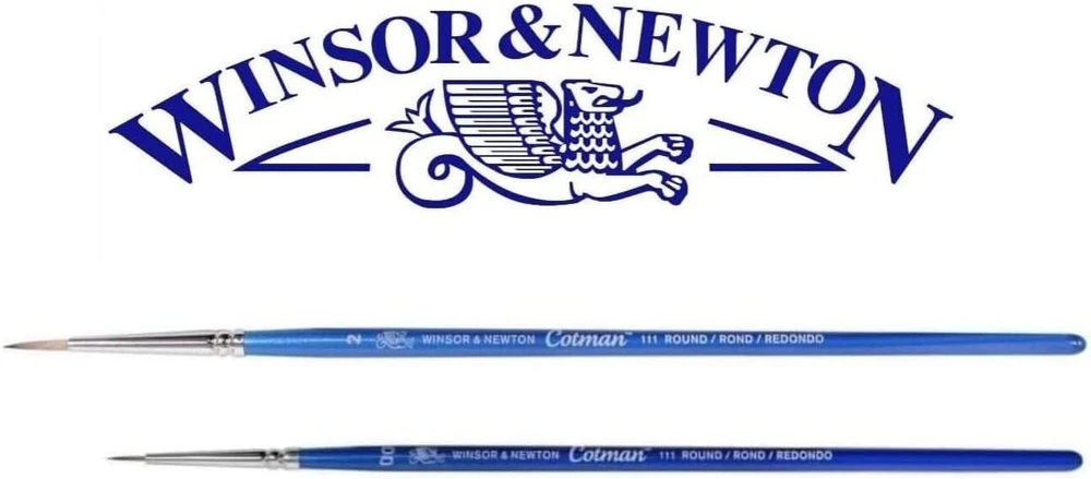 Winsor & Newton trumpų kotelių akvarelinių teptukų serija 111. Nr. 00, 2 ir 1 kortelė