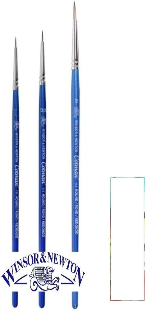 Winsor & Newton trumpų kotelių akvarelinių teptukų serija 111. Nr. 000, 00, 2 ir 1 kortelė