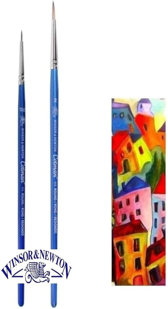 Winsor & Newton trumpų kotelių akvarelinių teptukų serija 111. Nr. 00, 2 ir 1 kortelė