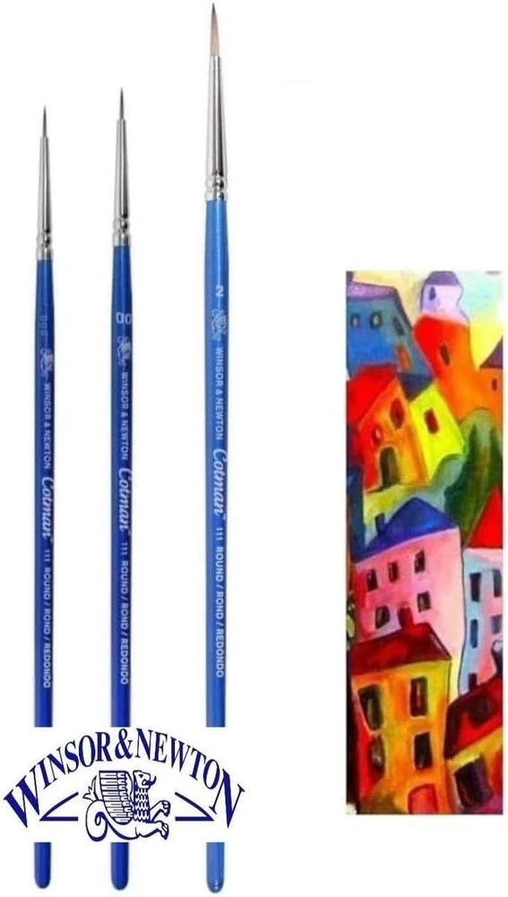Winsor & Newton trumpų kotelių akvarelinių teptukų serija 111. Nr. 000, 00, 2 ir 1 kortelė