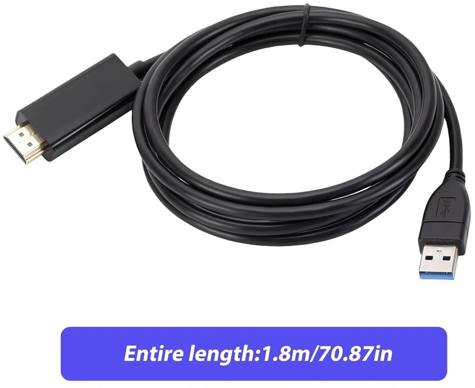 Wiyety Usb į Hdmi adapteris: 1.8 m Usb 3.0/2.0 į Hdmi adapterio kabelis, Hdmi kabelis, 1080p jungties kabelis, projektoriaus vaizdo monitoriaus kabelis, skirtas Pc, nešiojamam kompiuteriui, Hdtv televizoriui, suderinamas su Windows