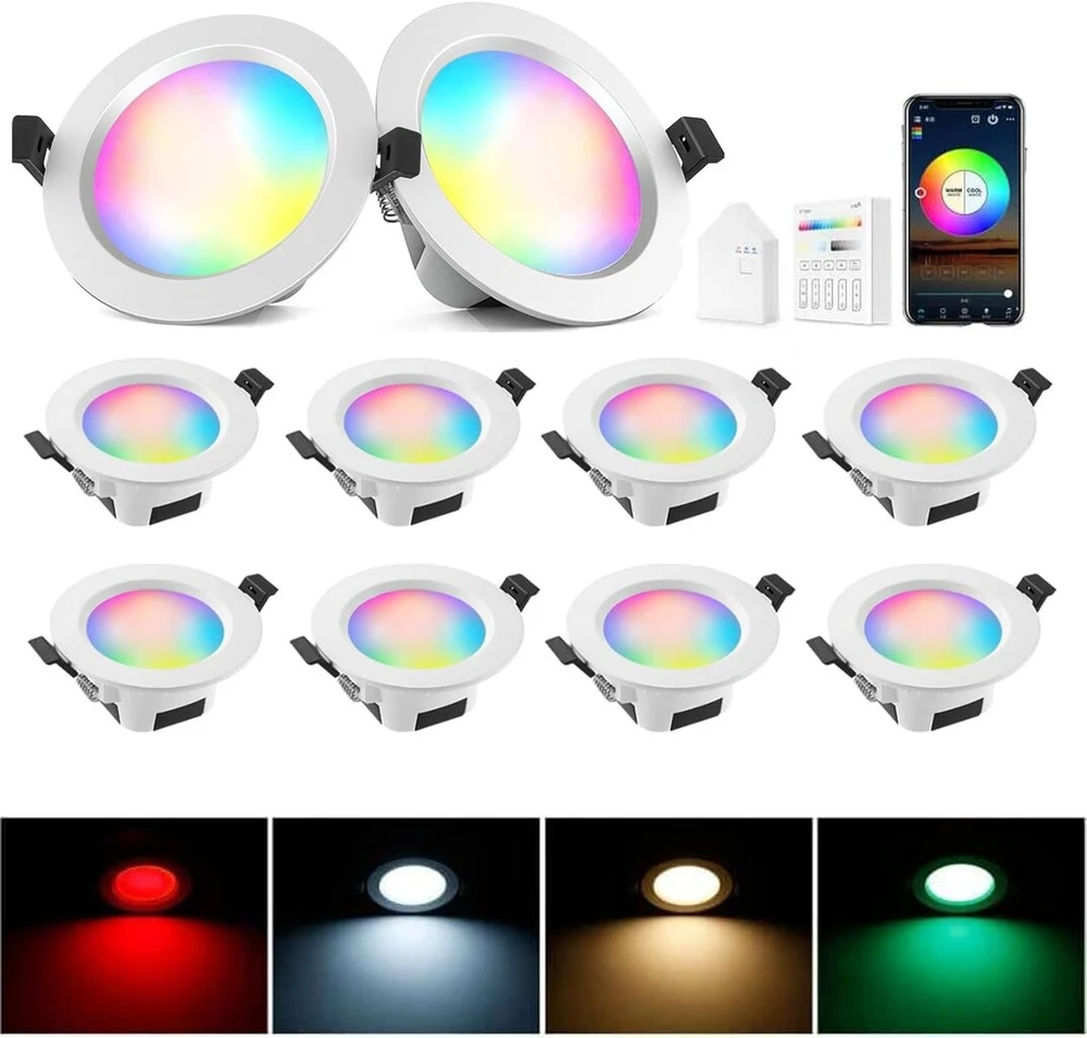 Pakabinamas šviestuvas Wlan bluetooth 9 w reguliuojamas led įleidžiamas prožektorius, lubų šviestuvas, wifi su išmaniuoju skydeliu, išmanusis tiltas, suderinamas su alexa, google assistant, rgbwc, 10 vnt. rinkinys