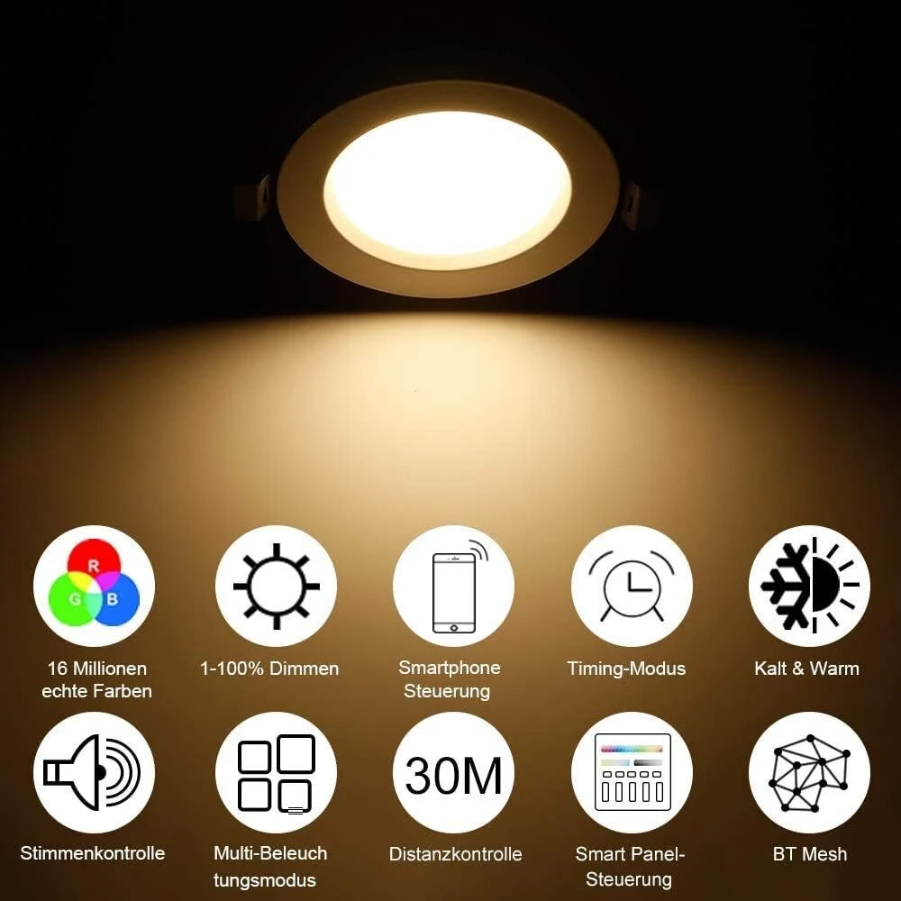 Pakabinamas šviestuvas Wlan bluetooth 9 w reguliuojamas led įleidžiamas prožektorius, lubų šviestuvas, wifi su išmaniuoju skydeliu, išmanusis tiltas, suderinamas su alexa, google assistant, rgbwc, 10 vnt. rinkinys