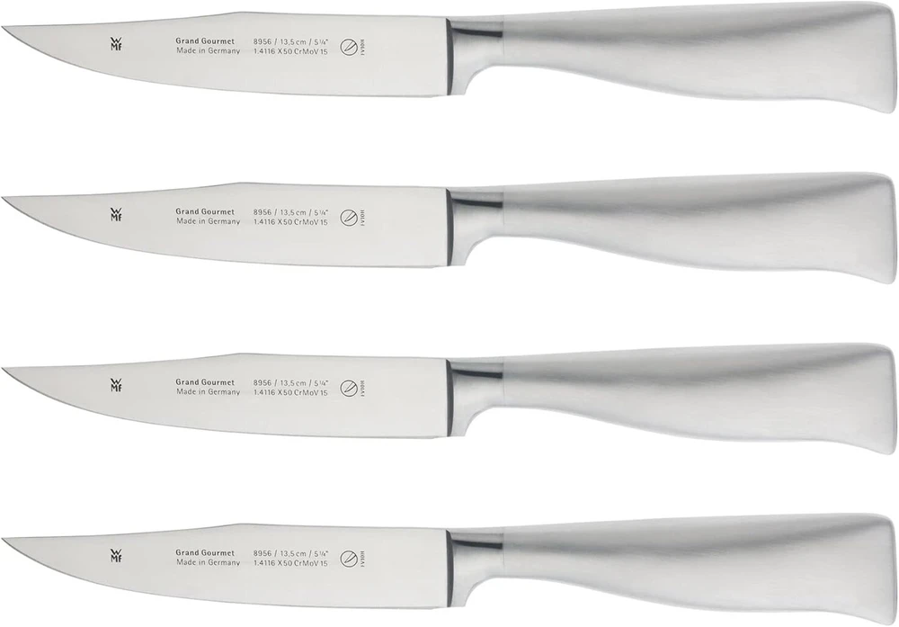 Wmf grand gourmet kepsnių peilių rinkinys 4 vnt., pagamintas Vokietijoje, 4 kaltiniai peiliai, performance cut, specialus plieno ašmenys, ašmenys 13,5 cm