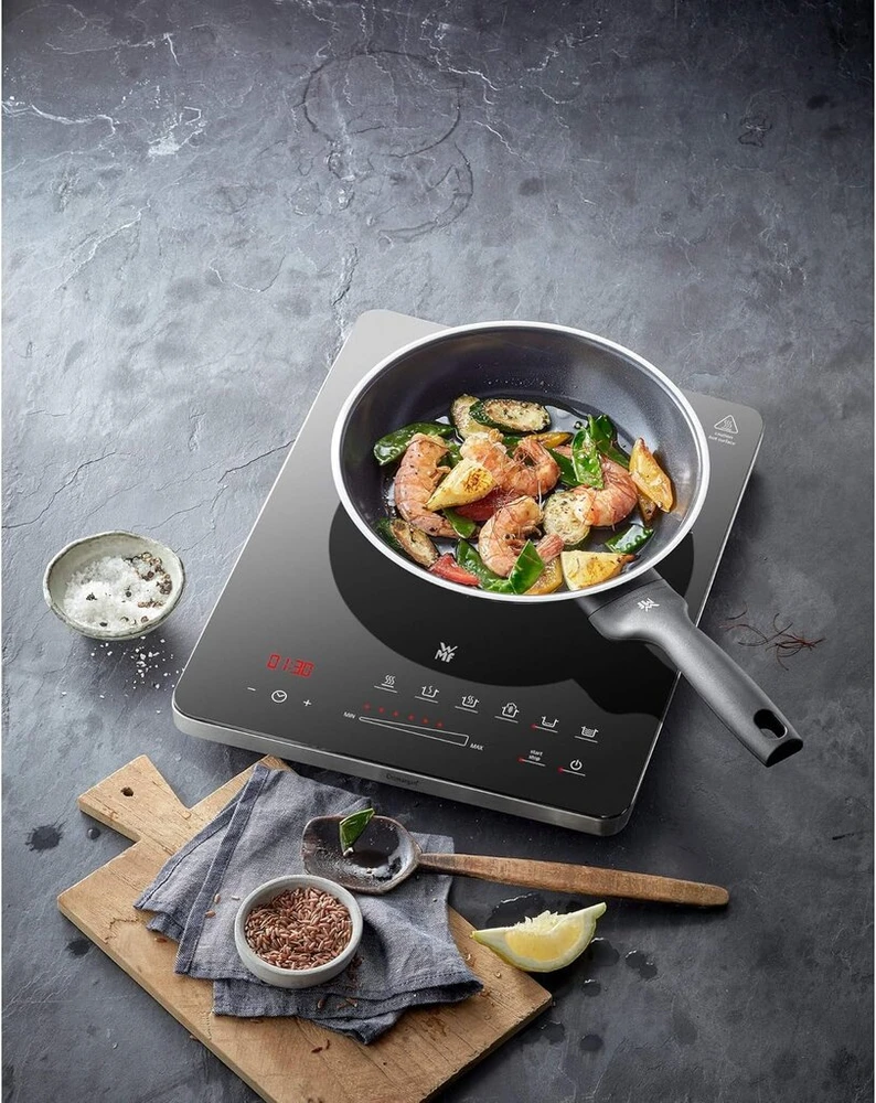 Wmf Kult X vienos indukcinės kaitlentės 2200 W iki 28 cm 1 kaitvietė 8 galios lygiai keptuvės aptikimas jutiklinis ekranas stiklo keramika laikmačio funkcija