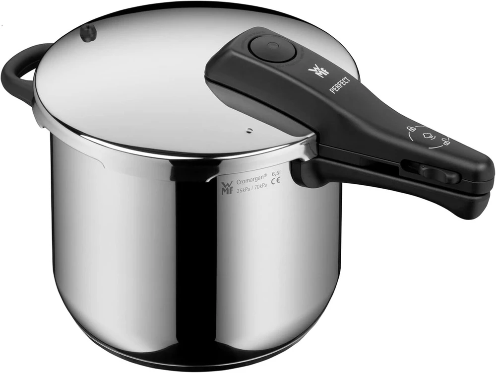Wmf perfect one pot greitpuodis indukcinei viryklei 6.5 l, greitpuodis, didelis gaminimo signalas, 2 gaminimo lygiai, nuimama dangčio rankena, cromargan nerūdijantis plienas