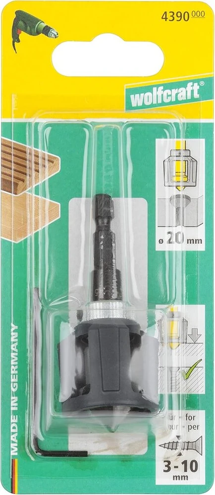 Wolfcraft Grąžtas su įgilinimu, skersmuo 20 mm, su gylio ribotuvu, skirtas medžiui