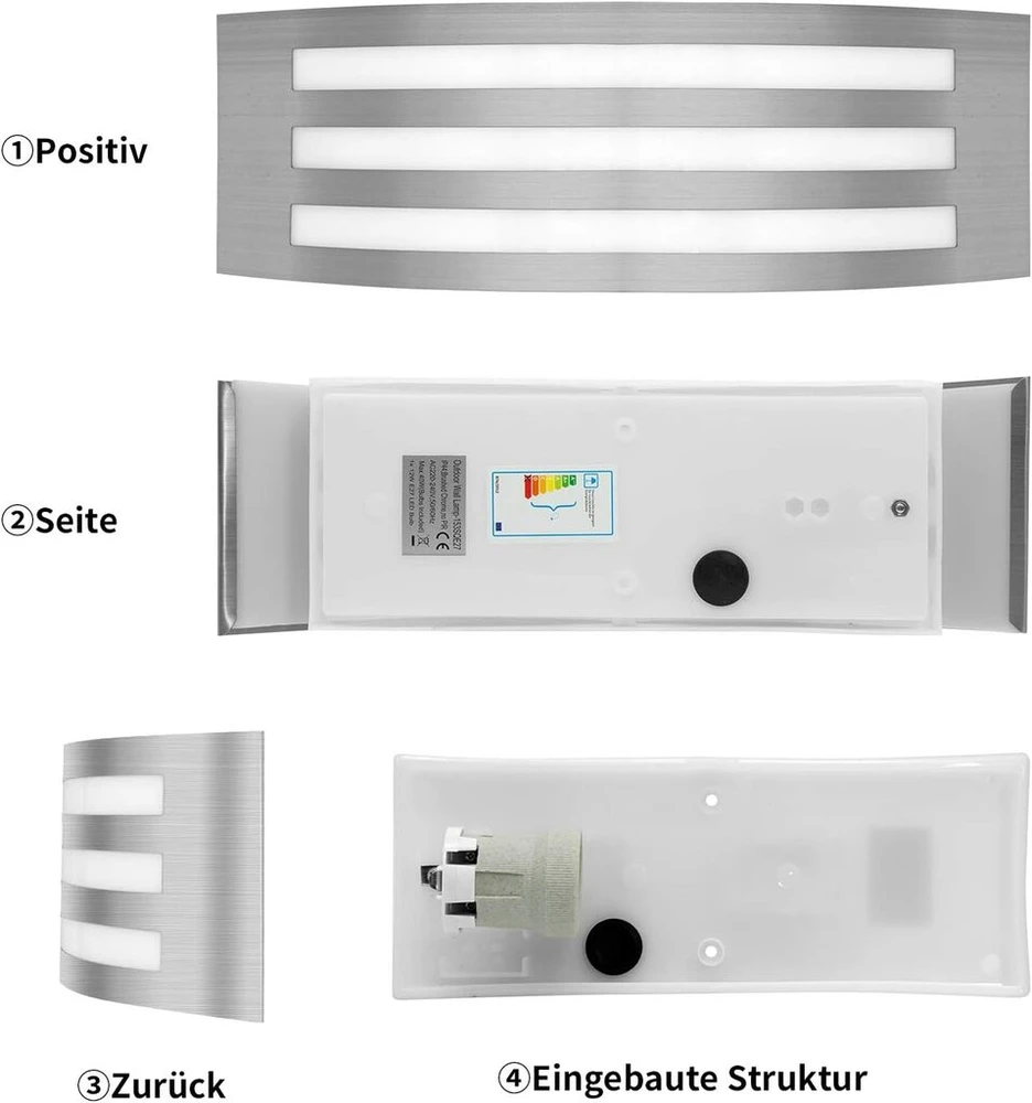 Wondlumi sieninis šviestuvas E27 nerūdijančio plieno Ip44 Led lauko šviestuvas 230 V išlenktas balkono sieninis šviestuvas lauke, įskaitant 1 x 12 W Led šiltai baltą lemputę